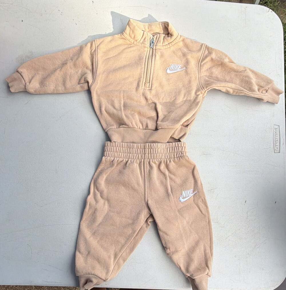 Nike Tracksuit Set Size 12M Beige Quarter Zip Sweatshirt Joggers